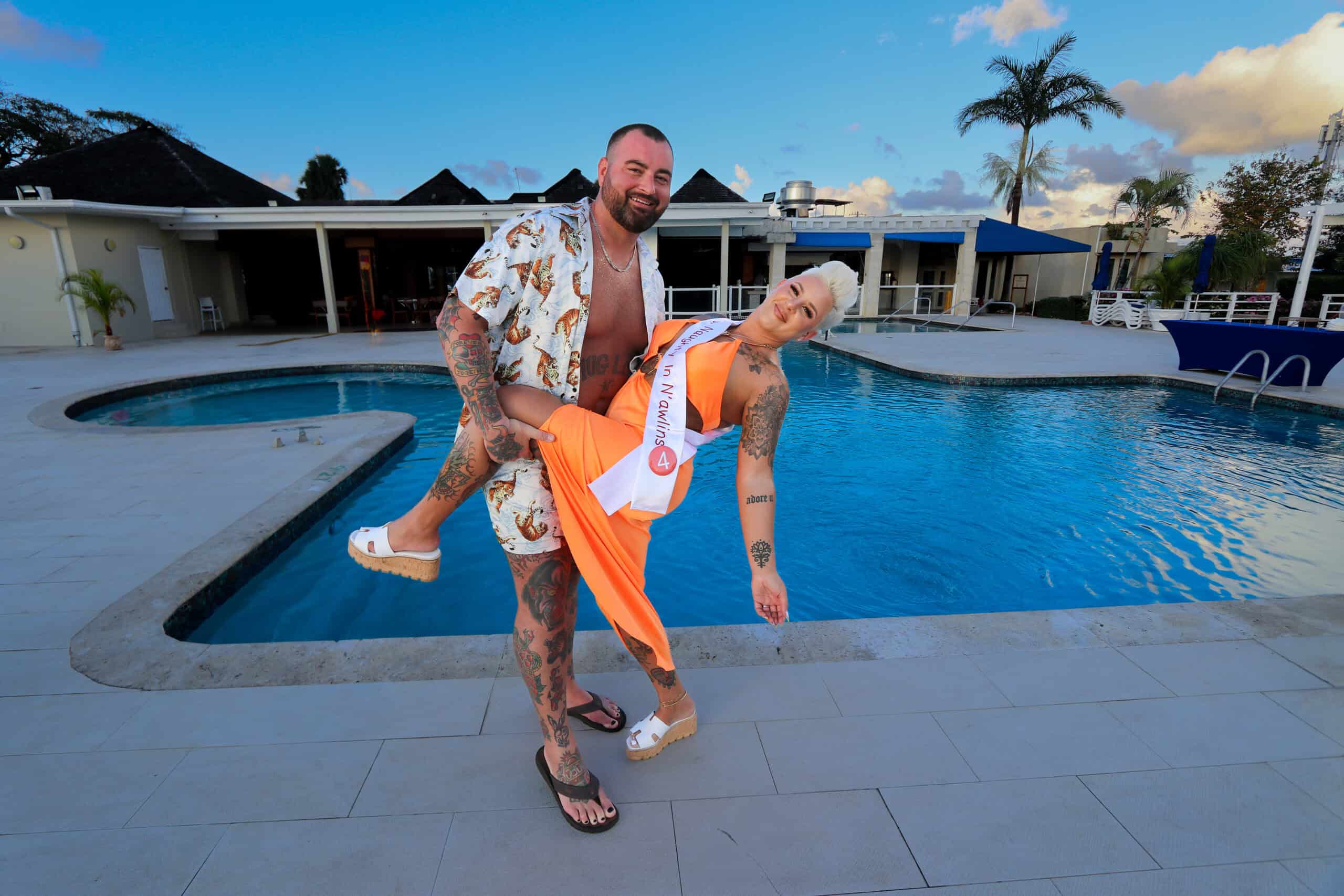 Ms No Swimsuit 2025 winner Brittany with Big Sexy at Hedonism II Jamaica